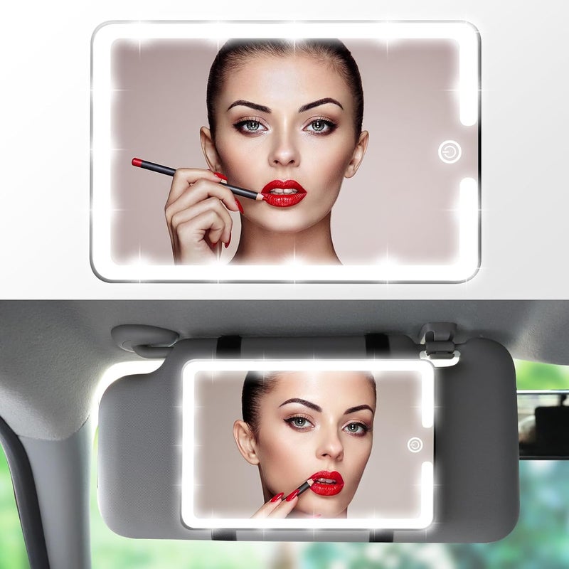 saiggnyy 2PCS LED Mirror for Car Sun Visor Accessories,Mid-Size Car Visor Mirrors with 3-Color Dimmable Lights,Lighted Rear View Mirror for Universal Vehicle (White) - Image 2